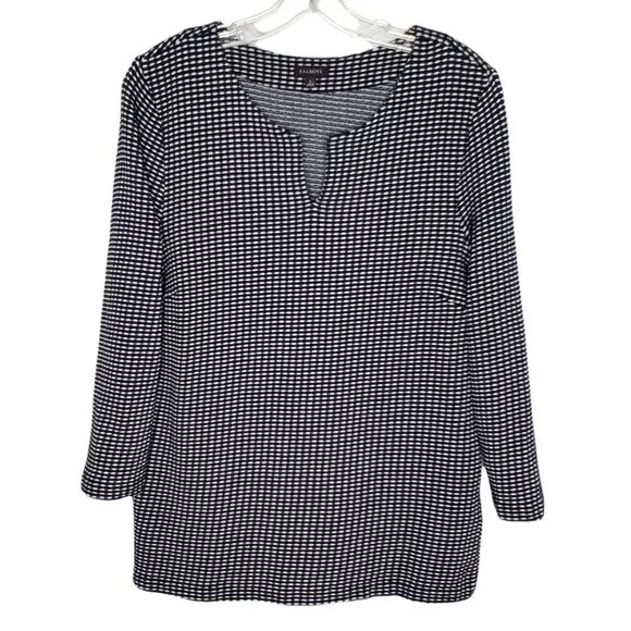 Talbots Size L Sweater Notched Neckline Basketweave Knit Cotton Blend Blue White - Picture 2 of 6